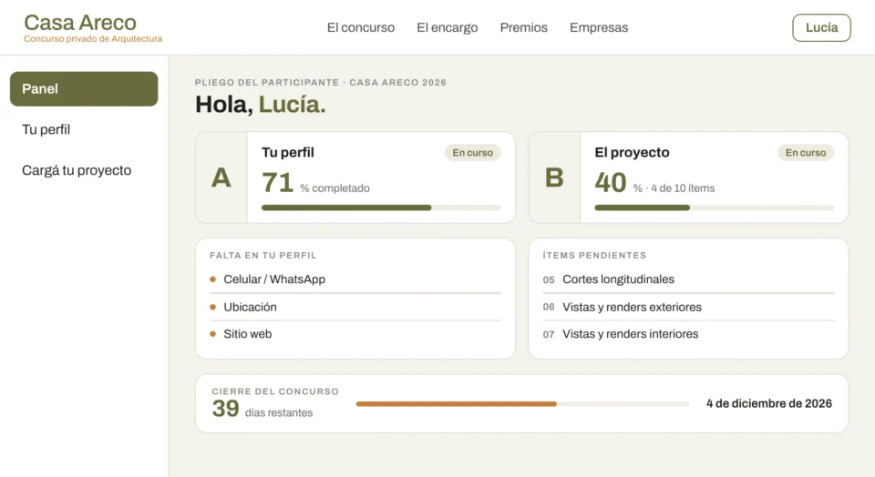 Pantalla de Concurso Privado Arquitectura